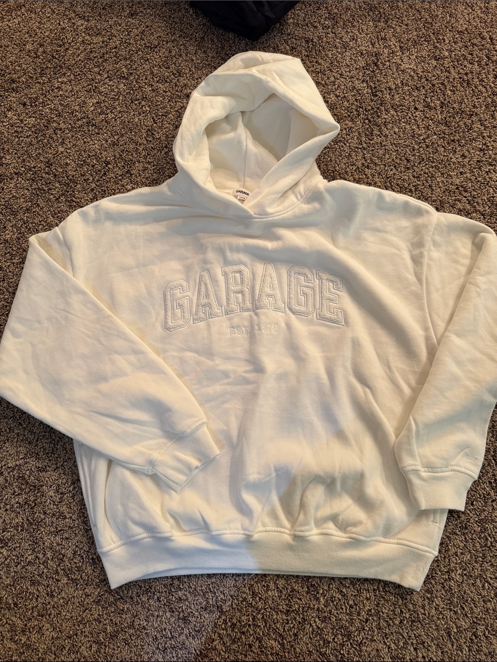 Garage White Embroidered Pullover Hoodie